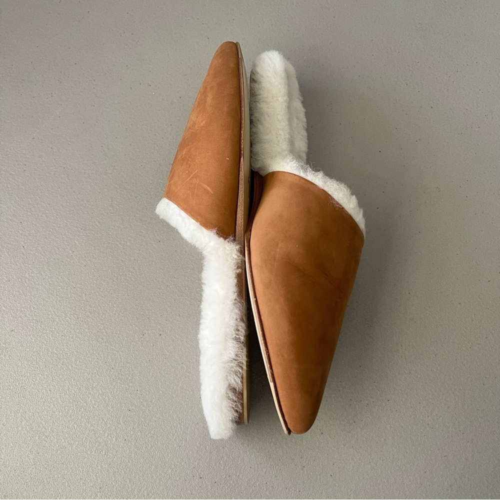 Jenni Kayne Leather Shearling Lined Pointed Toe Mule in Walnut EU38 - Picture 9 of 10